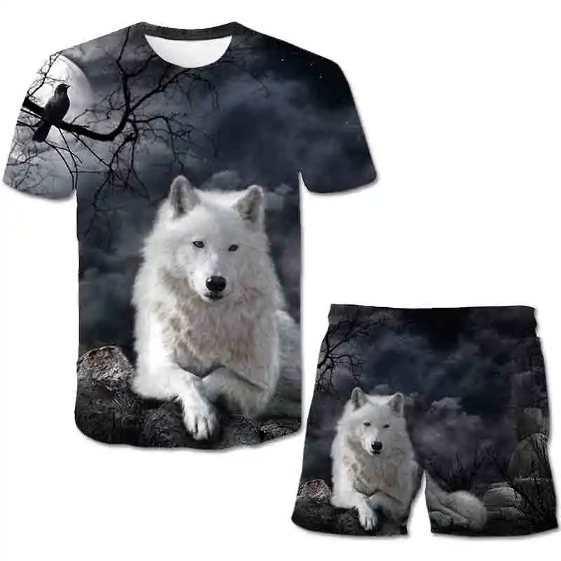 

Wolf Children's Cartoon Clothing Sets Boys Girls 3D Printing T Shirts Short Trousers Clothes Suits Summer Casual Costume Outfits
