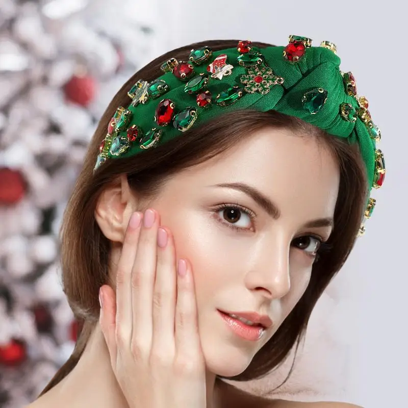 Knot Headband Christmas Beaded Wide Hairband Rhinestone Christmas Headwear Exquisite Top Knot Hairband Festive For Dating