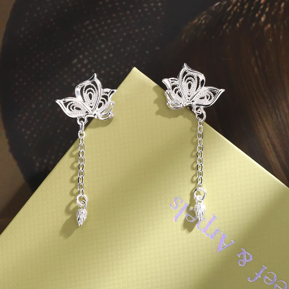 925 Sterling Silver Hollow Butterfly Stud Earrings For Women Luxury Designer Jewelry Wholesale Accessories Prevent Allergies
