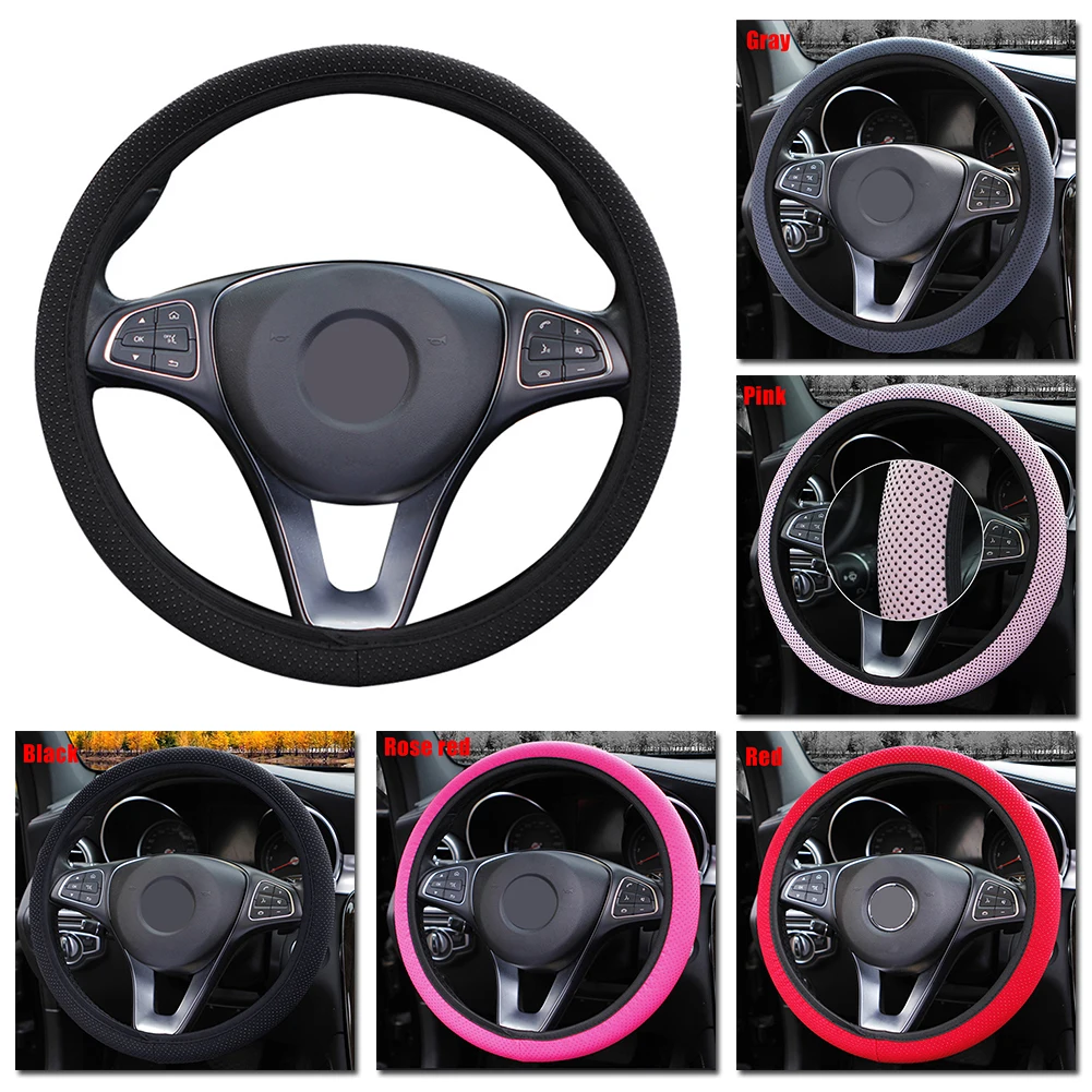 Steering wheel cover 1pcs Car steering wheel cover Universal knitted fabric Interior anti-slip protector For 37-38CM round D shape steering wheel