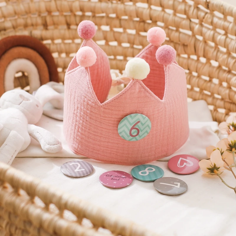Cartoon Nette Krone 1-6 Jahre Baby Hut 100% Baumwolle Weiche Leere Zylinder Herbst Winter Neugeborenen Hut Baby Pflege produkte Geburtstag Geschenke – Detail 6