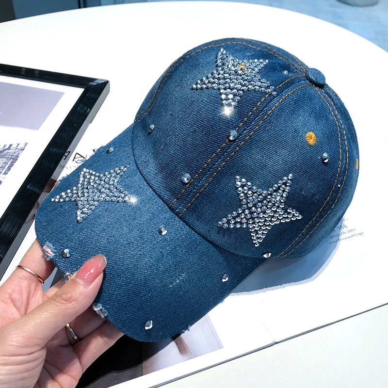 Bling Baseball Cap For Women Fancy Denim Bejeweled Sun