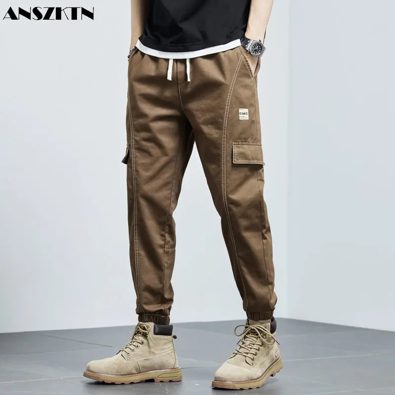 

ANSZKTN Men's trend loose spring and autumn style nine points bundle feet leisure overalls