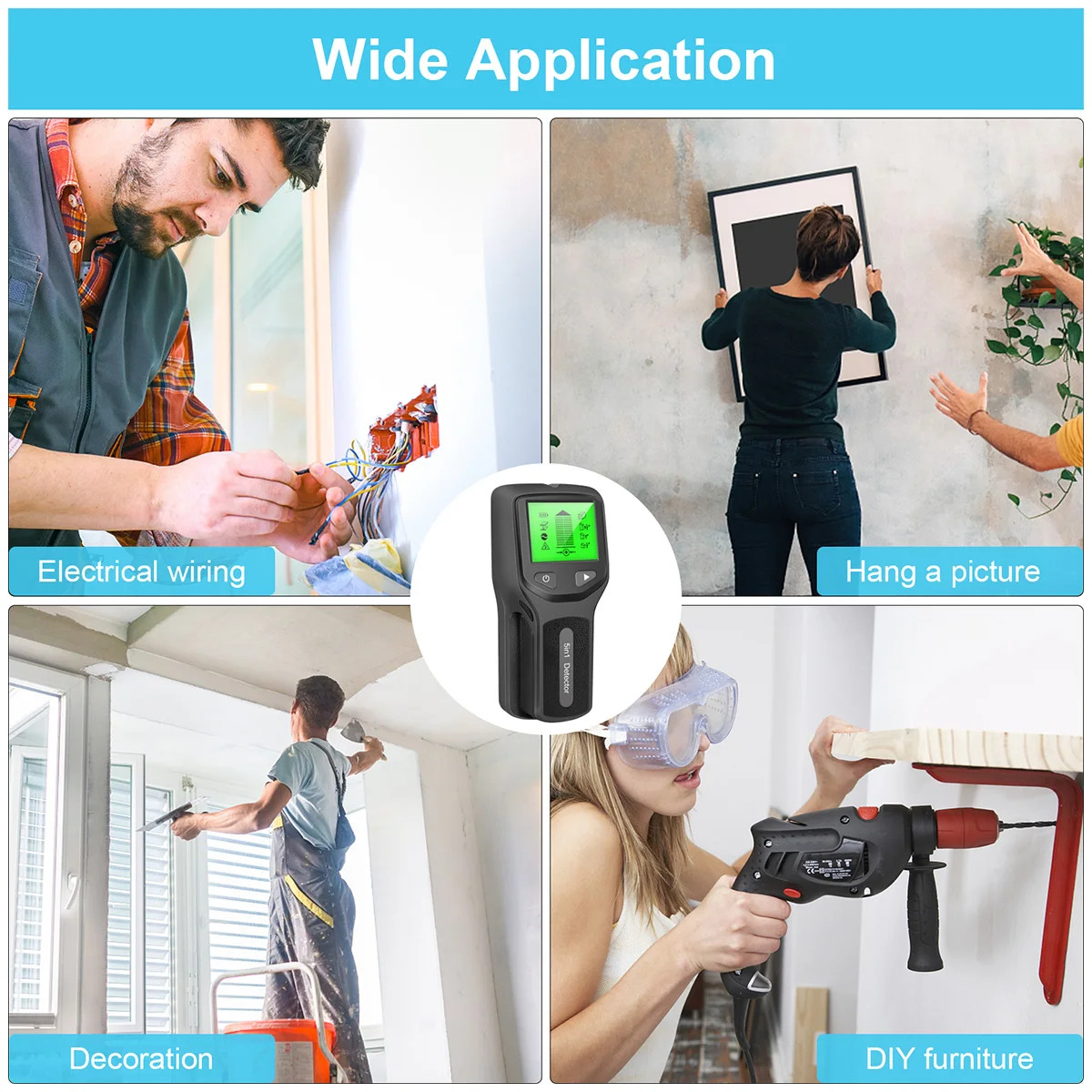 Stud Finder Sensor 5 in 1 Wall Scanner Electronic Stud Sensor Locator Wood Beam Joist Finder Wall Detector for AC Wire Detection