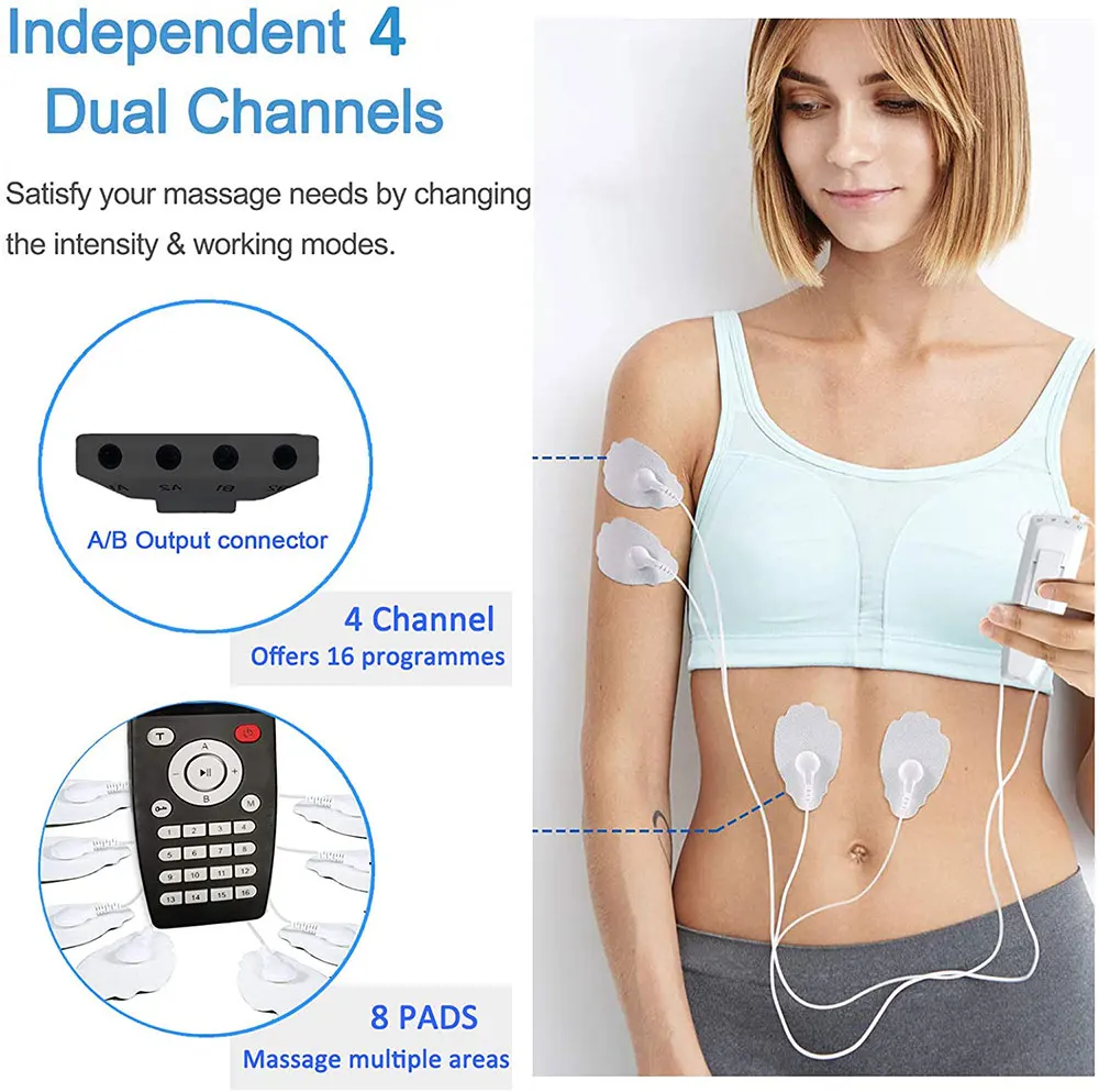 

INSMART EMS TENS Unit Muscle Stimulator 4 Channels Low Frequency Physiotherapy Eletric Neck Back Massager 8 Electrode Pads