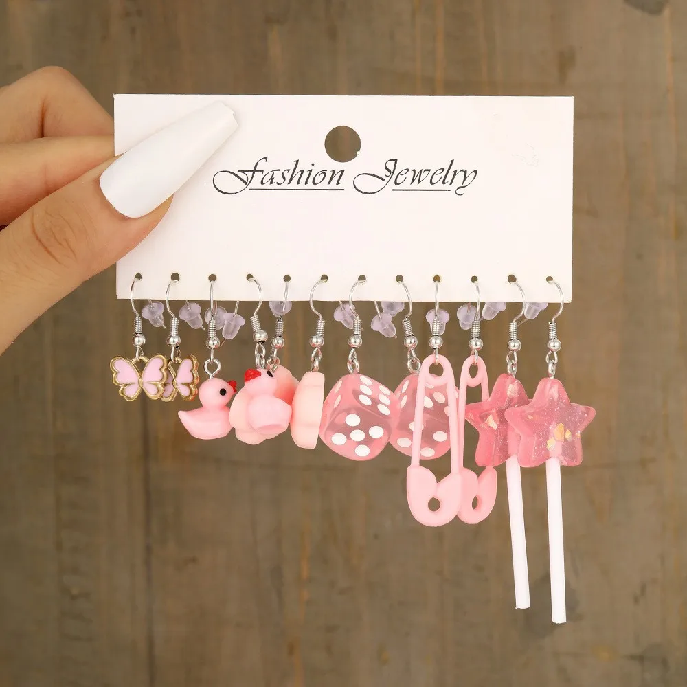 New Fashion Cute Cartoon Earring Set For Women Colorful Dopamine Acrylic Earrings Girls New Trendy Jewelry Accessories Gifts