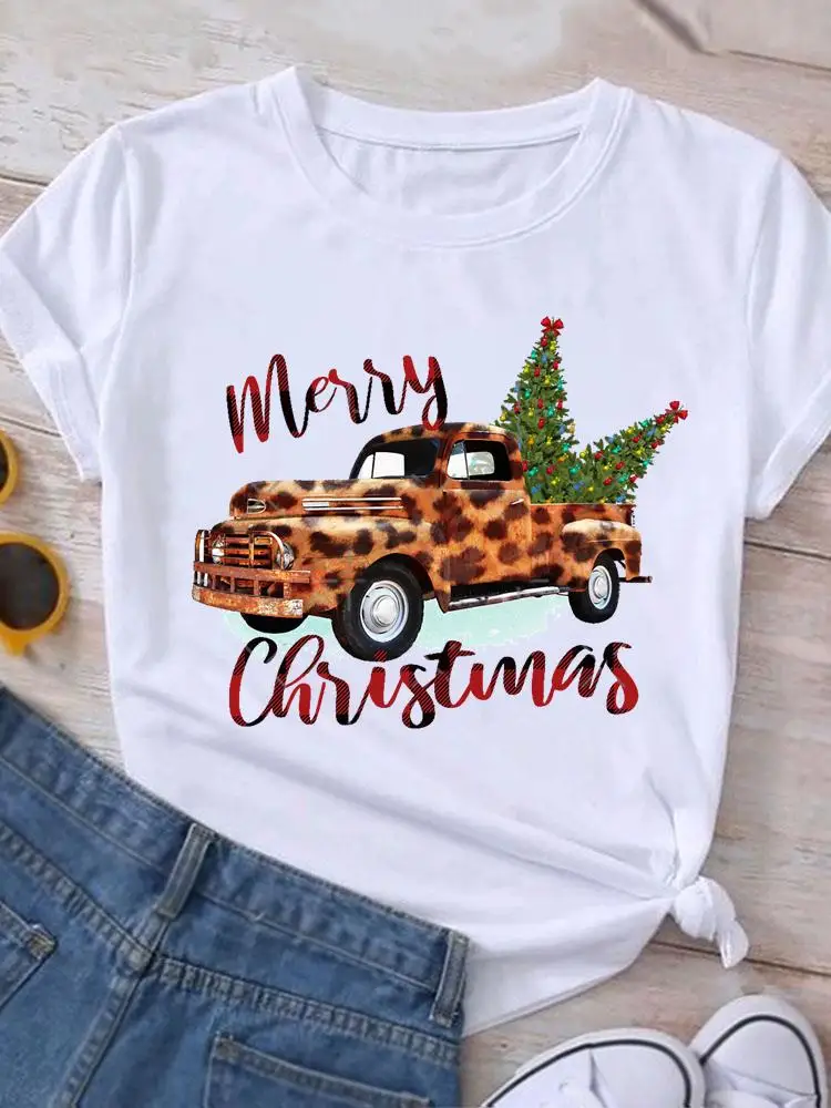 

Plaid Truck Style New Year Christmas Graphic T Shirt Print T-shirt Top Fashion Women Holiday Female Short Sleeve Tee Clothing