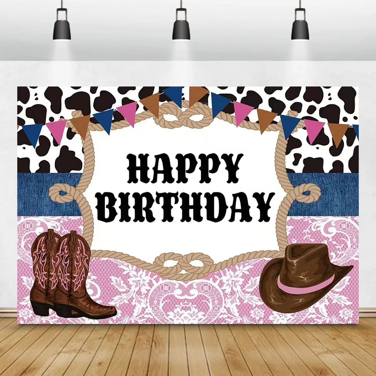 Cowgirl Pink Background Wild West Theme Happy 1St Birthday Photography Background Western First Rodeo Cow Country Party Decoration