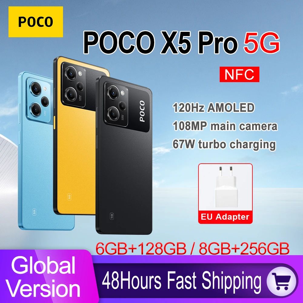 POCO X5 Pro-teléfono inteligente 5G versión Global, Smartphone con 128GB/256GB, NFC, Snapdragon 778G, pantalla DotDisplay AMOLED de flujo de 6,67 pulgadas, carga rápida de 108MP y 67W