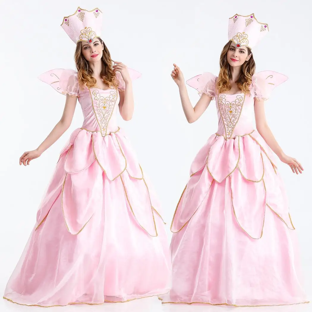 

2023 Woman Fairy Godmother Dress Adult Cosplay Stage Performance Costume Cinderella Pink Dress Longs Halloween Party Gown XXL