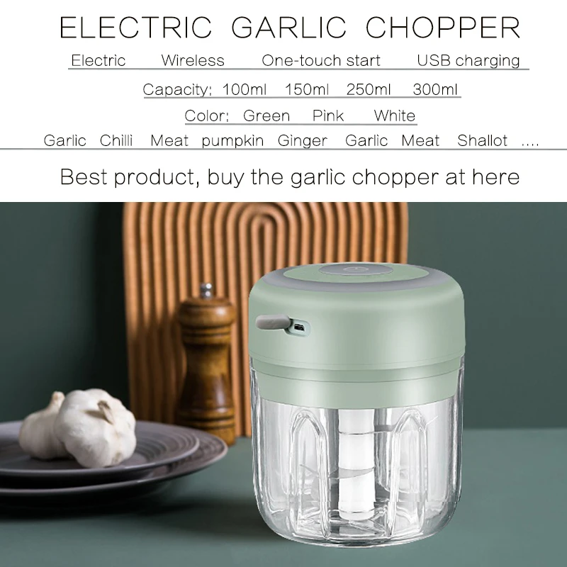 Electric 300ML Garlic Press, Meat Mincer, Blender And Mixer With 100ML