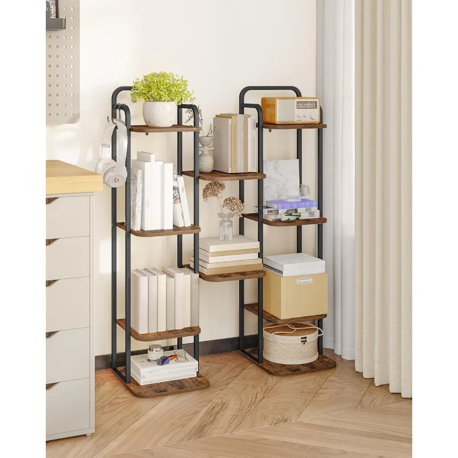 6 Tiers Vertical Shoe Rack Narrow Shoe Tower Tall Shoes Shelf with 2 Hooks Adjustable Shelves Corner Shoes Shelves for Small Sp