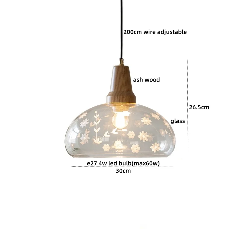 IWHD Glass Wood LED Pendant Lamp Bedroom Dining Room Kitchen Bar Carved Designs Modern Hanging Lights Fixtures Hanglampen