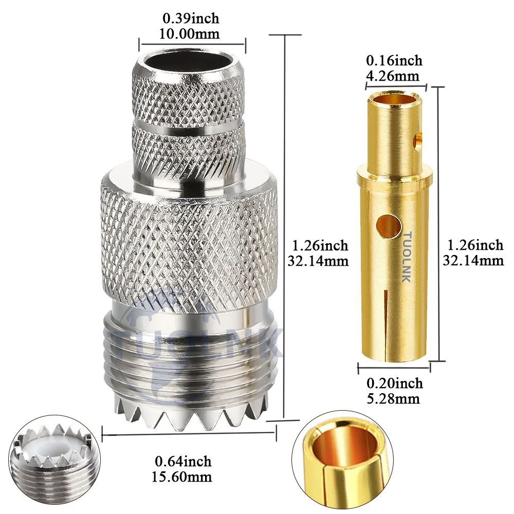 UHF 암 크림프 커넥터, 암 잭 크림프 동축 어댑터, PL-259 RF 커넥터, RG8 LMR400 RG213 케이블용, SO239 PL259, 10 개