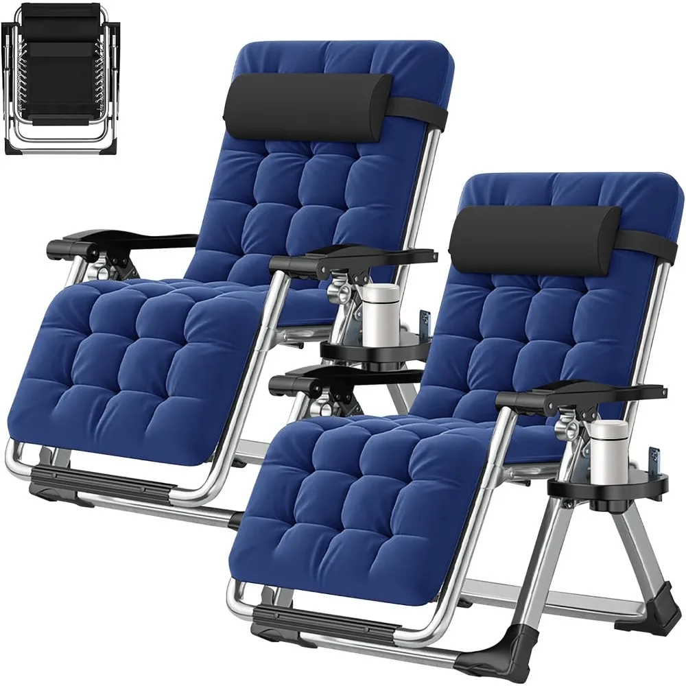 2 Pack Zero Gravity Chair, Outdoor Lounge Chairs Sun Loungers with Removable Cushion,Headrest,Cup Holder,Reclining Patio