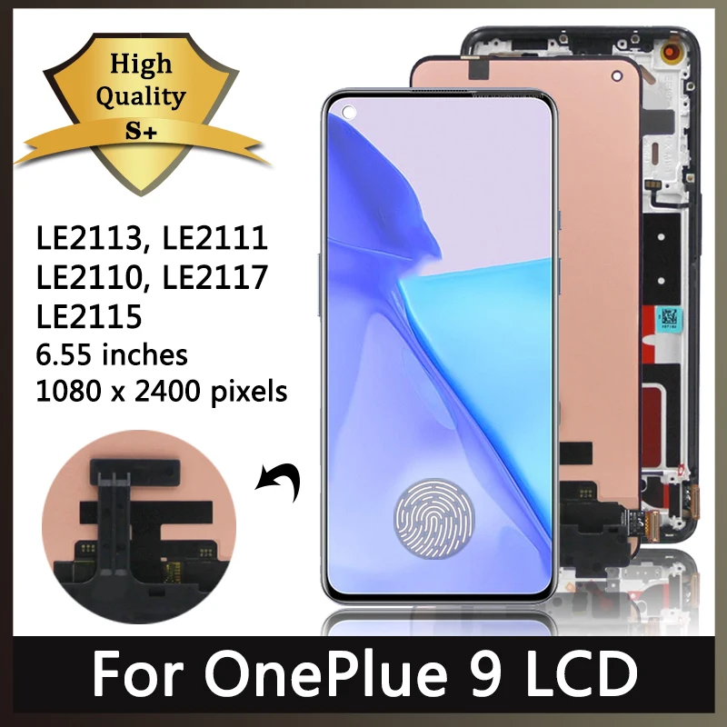 Оригинальный AMOLED экран дисплея для OnePlus 9 LE2113 LE2111 замена, ЖК-дисплей цифровой сенсорный экран с рамкой для 1 + 9