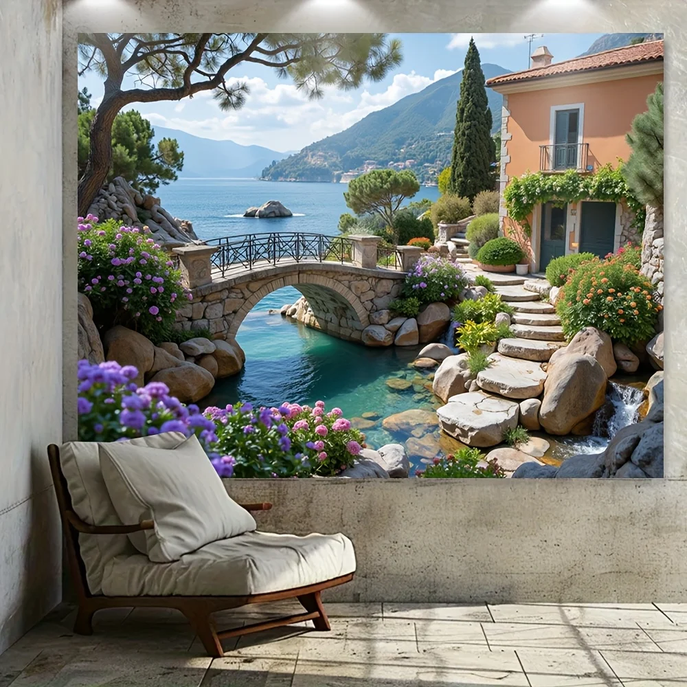 2D-Banner 1-teilig, italienisches Meerblick-Wandbild, geeignet für Zuhause, Garten, Studio, Party und Festival, Mehrzweckdekoration – Detail 10