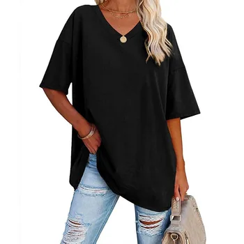Women's Loose V-Neck Top Spring/Summer New Color Half Sleeve European American Style Clothing Amazon Foreign Trade 1
