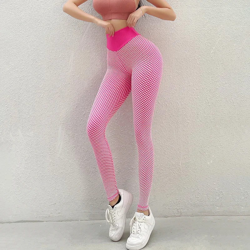 

Europe and the United States Ins Seamless Knitted Honeycomb Yoga Pants Peach Hip Sexy Hip Hip Pants Quick-drying Exercise Pants