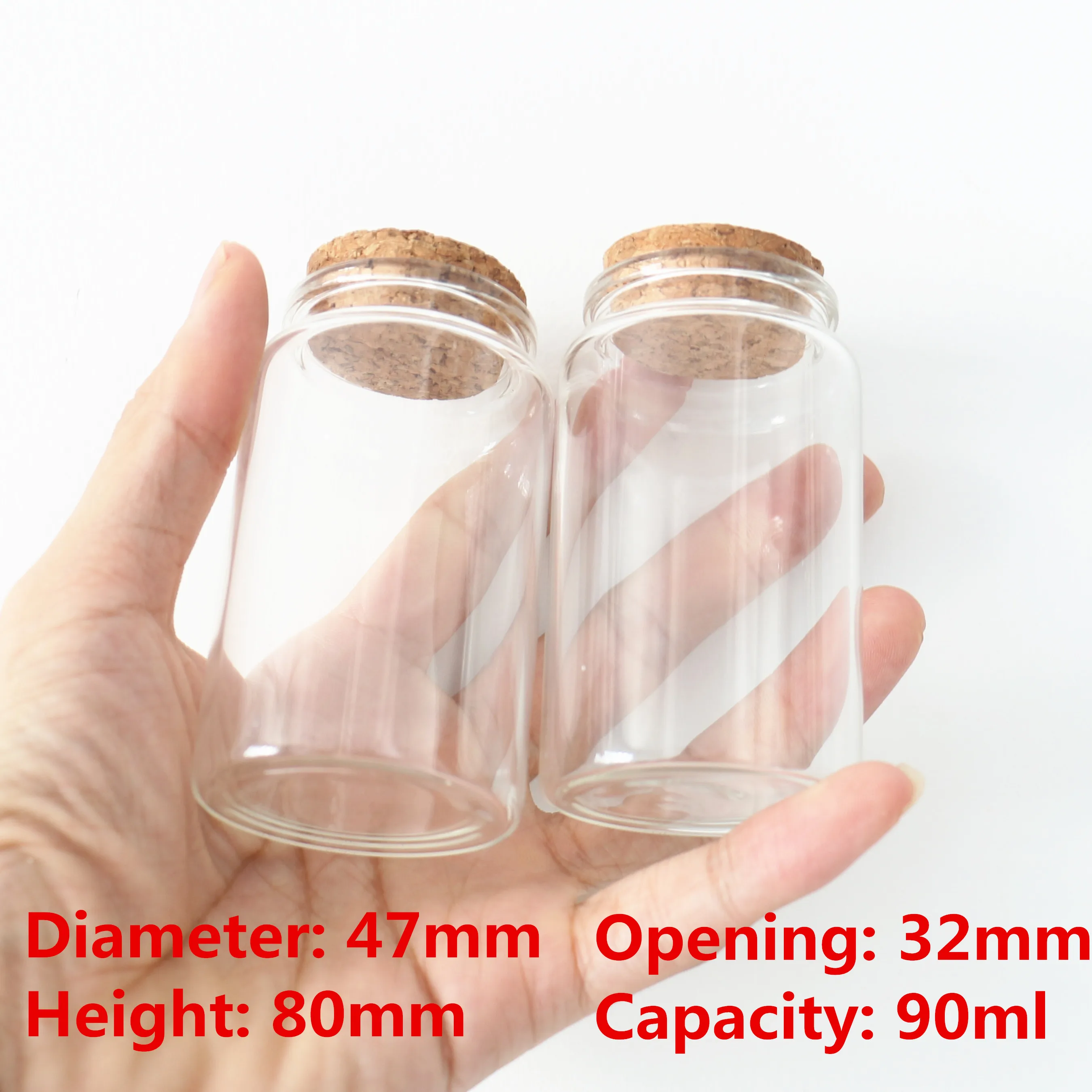 코르크 스토퍼 빈 스파이스 유리병, 서브 보틀 드리프트 병, 유리병, 90ml, 로트 당 6 개, 33*47*80mm