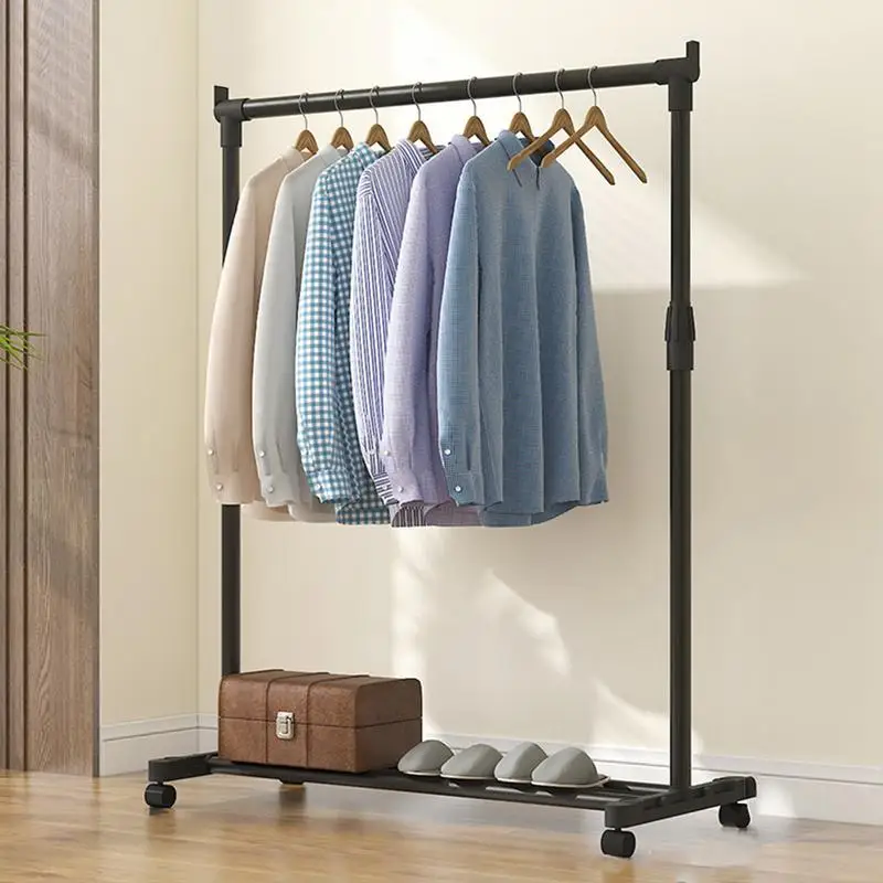 

Movable Clothes Rack Standing Coat Rack Heavy-Duty Metal Garment Rack With Wheels Telescopic Clothes Drying Rack For Bedroom