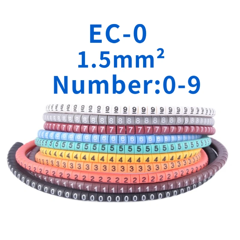 

500PCS EC-0 Cable Wire Marker 0 to 9 For Cable Size 1.5 sqmm Colored number tube