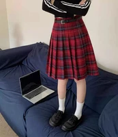 Large Size L-4XL Retro Red Plaid Fashion Versatile Pleated Skirt Girl Spring Summer College Jk High Waist A-line Long Skirts - Image 5