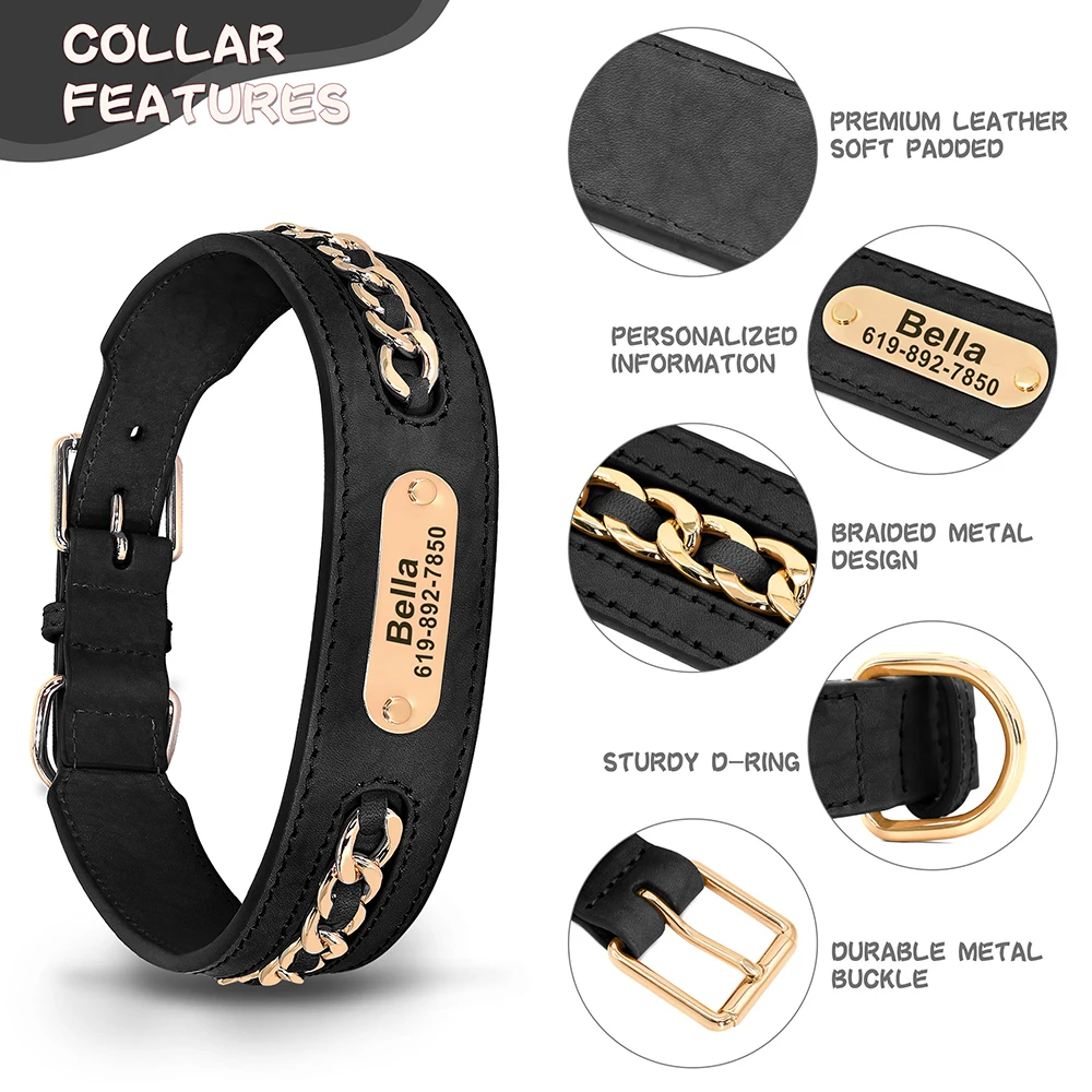 Custom Leather dog collar pet collar Accessories Personalized ID Tag Nameplate Collars For Small Medium Large Dogs French Bulldog Pitbull