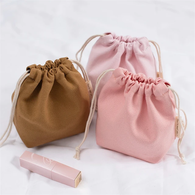 Small Cotton Canvas Drawstring Bag Portable Travel Female Cosmetic