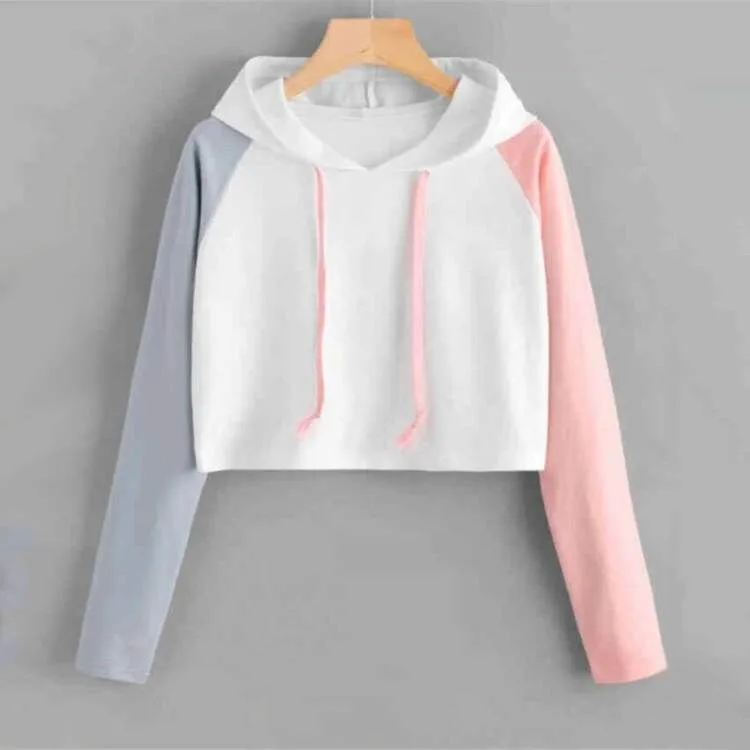 

Short Sweatshirt Hooded For Women Long Sleeved Top Color Blocked Casual Versatile Sweatshirt Pullover Autumn Winter Sweater