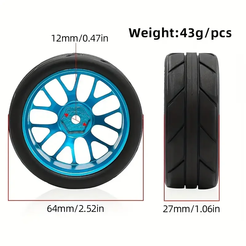 Jantes 12mm Hex montées avec pneus caoutchouc 65mm pour voiture radiocommandée rallye drift.