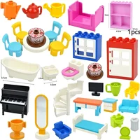 Big Size Particle Furniture Building Block Accessories Figuers Desk Door Chair Bed Sofa Bathroom Kitchen Large Brick Duploes Toy 1