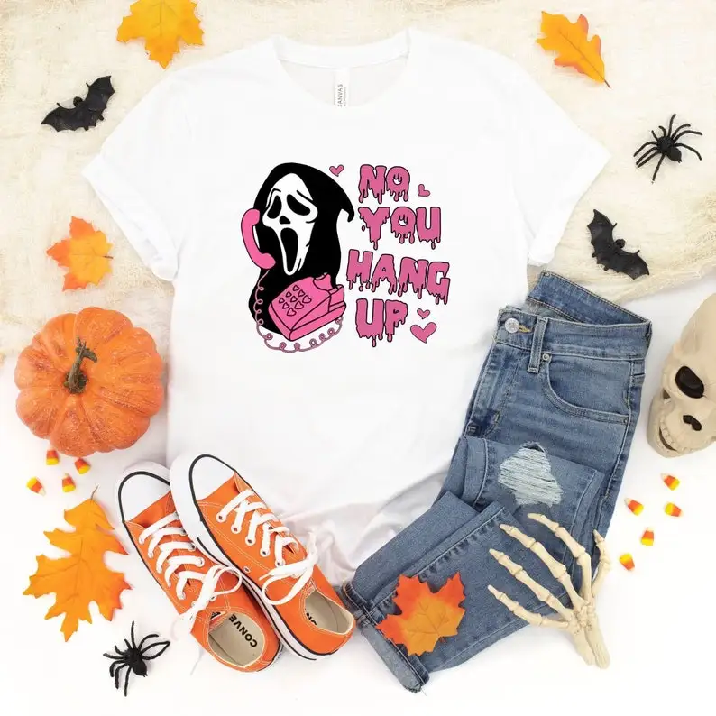 No You Hang Up Shirt,Ghostface Valentine Shirt, Regalo Di Halloween Valentine Ghostface Funny 100% Cotone Manica Corta Top Tees O Neck
