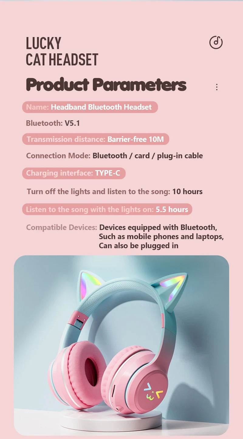 Cuffie Bluetooth Cuffie wireless a colori sfumati con microfono Gioco HIFI pieghevole Supporta la cancellazione del rumore della scheda TF_voghion.com