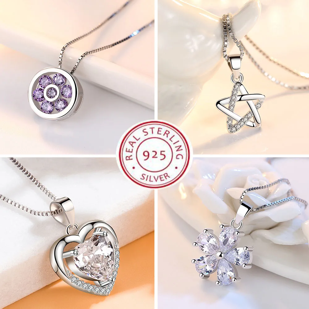 Silver Necklace 925 Sterling For Women Simple Irregular Heart Moon Trendy Geometric Handmade Chocker