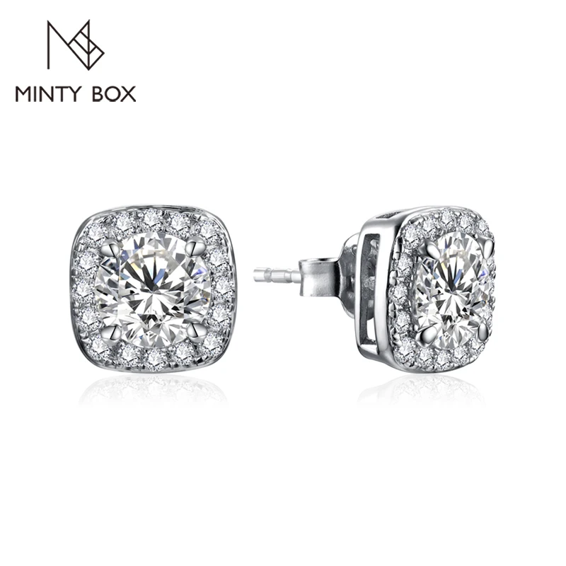 MINTYBOX 1.0ct All Moissanite Earrings Diamond 925 Sterling Silver Gold Plated Moissanite Fine Jewelry Certificate Wholesale