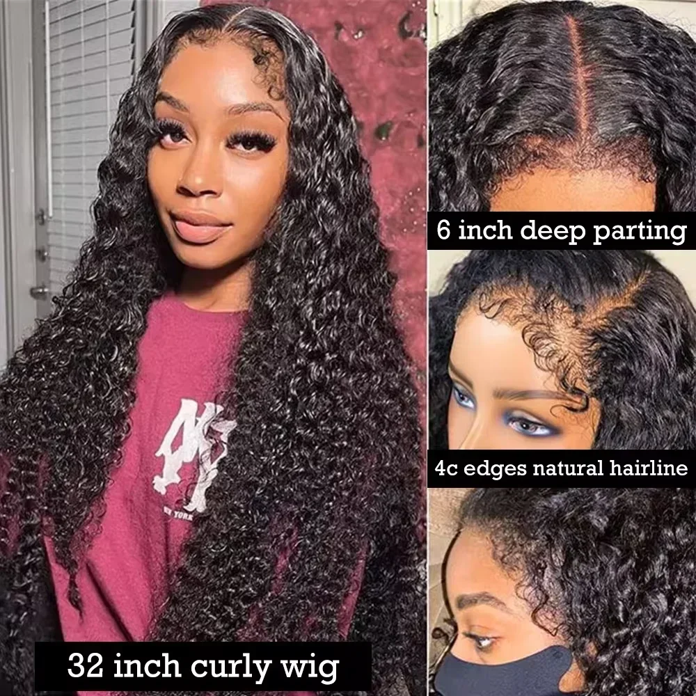 Human Hair Wig Kinky Curly 4C Edges Curly Baby Hair 13x6 13x4 HD Lace Frontal Wig Afro