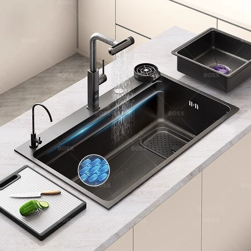 Stainless Steel Kitchen Sink Undermount Washbasin Large Single Slot Embossed Thickened Dishwasing Sinks