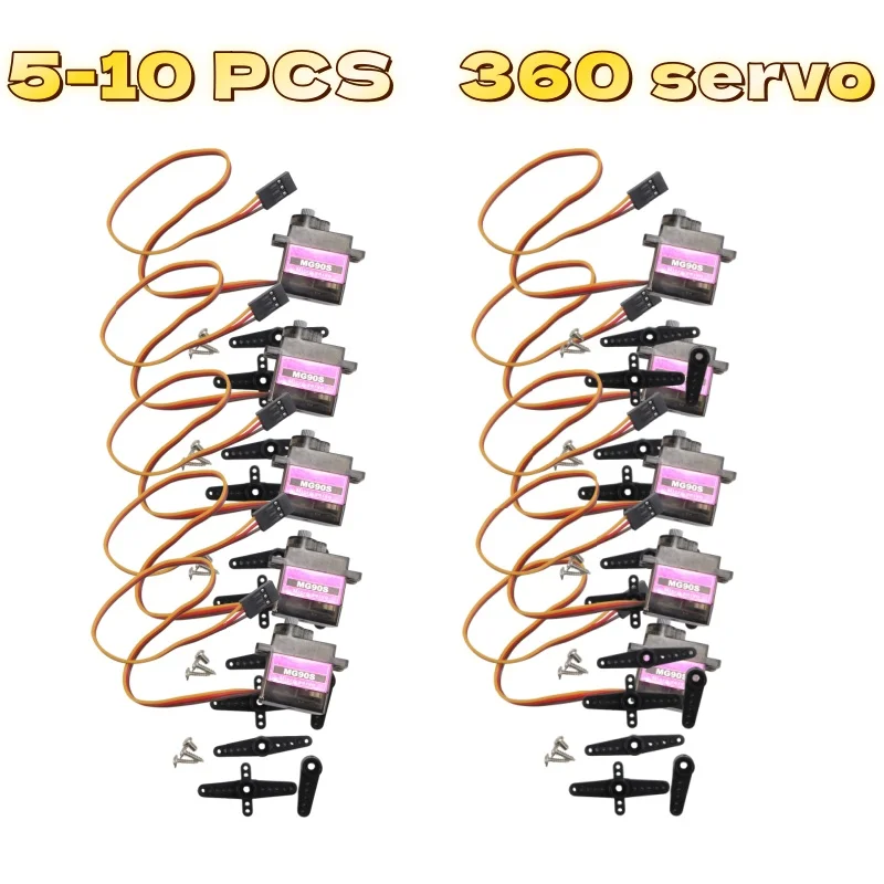 Set of 5/10 MG90S 360° All-Metal Gear 9g Servos - Upgraded Version