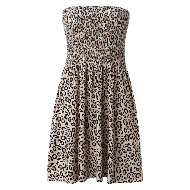 Sexy Leopard Strapless Dresses for Women Summer Off Shoulder Tube 4