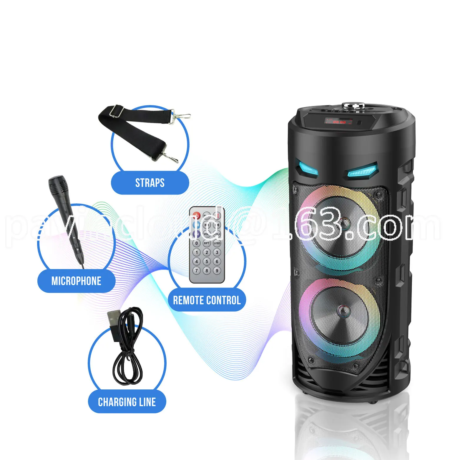 

Large Square Dance Portable Bluetooth Speaker LED Colorful Four Inches