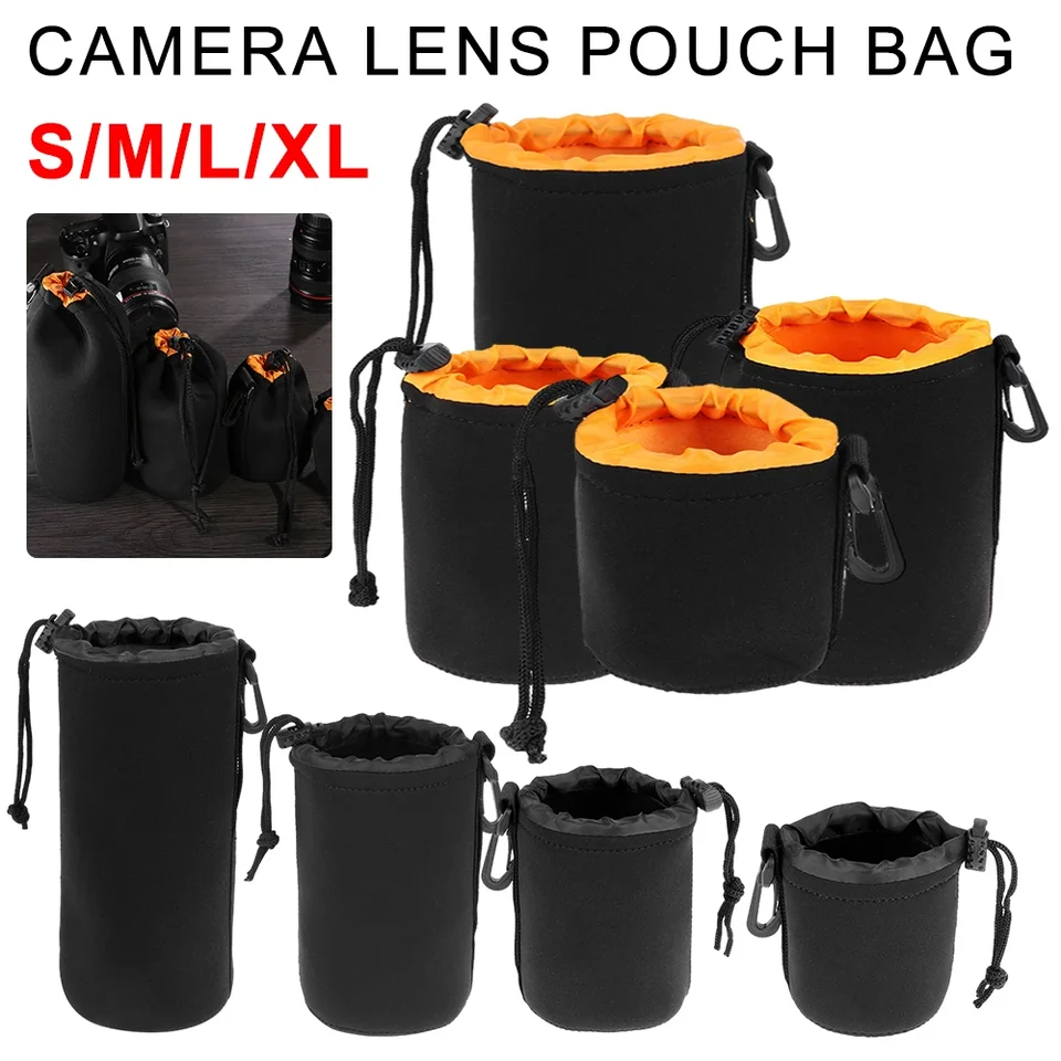 Camera Lens Pouch Bag Neoprene Waterproof Video Lens Soft Drawstring Protector Case For Canon Sony for Most Digital SLR Camera
