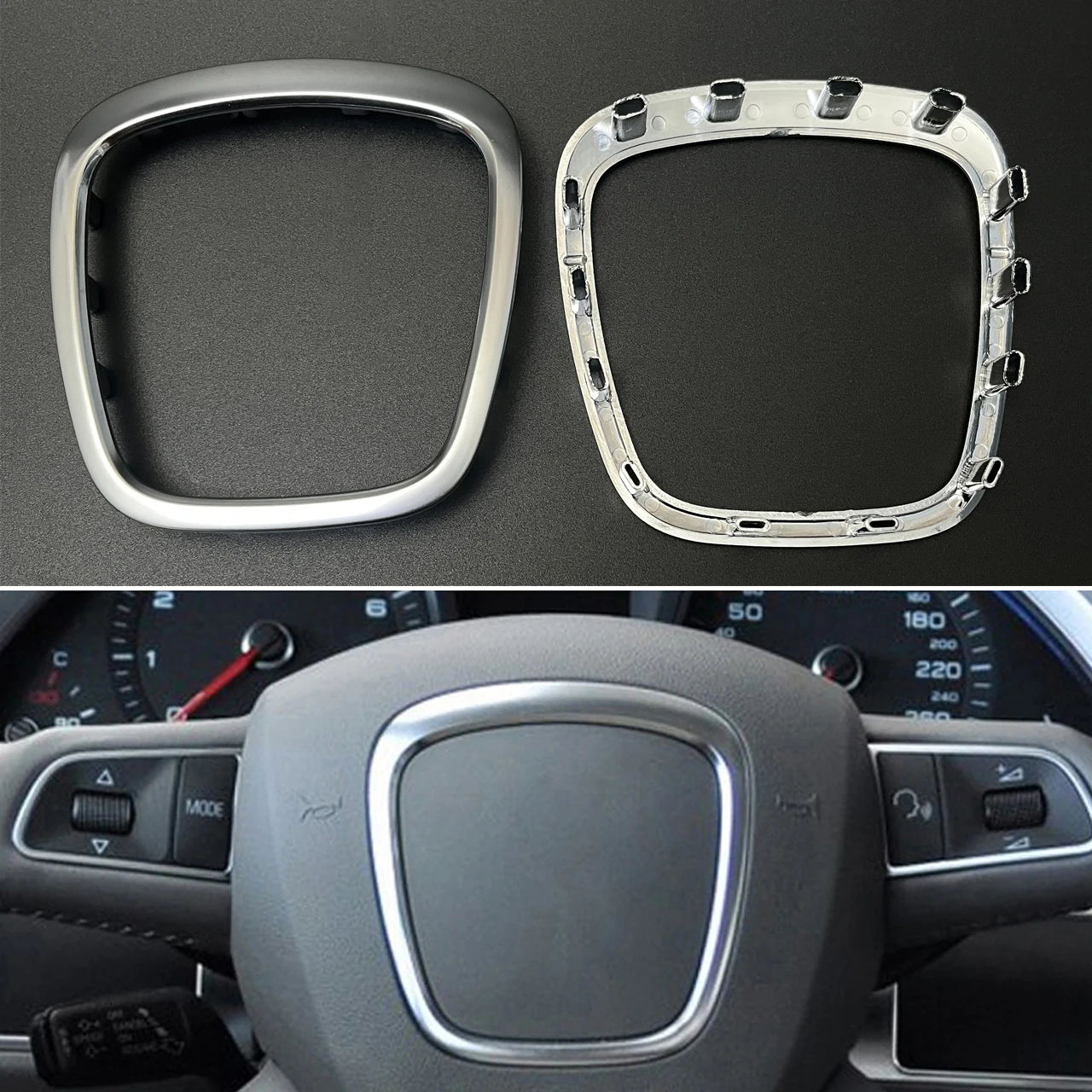 Chrom Auto Lenkrad Rahmen Trim Abdeckung Ersatz Ohne Logo Für Audi A3 8P S3 A4 B6 B7 B8 A5 a6 C6 Q7 Q5 2003-2013 – Detail 1