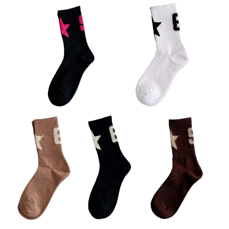 

Sporty Cotton Socks Star Number Print Outdoor Middle Tube Socks for Women