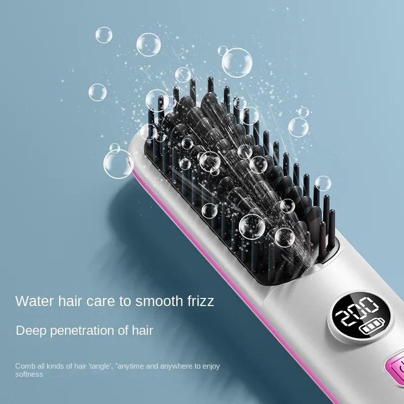 Hair Straightener Brush 5 Temp Adjustable Straightening Comb With Charging Base Wireless rechargeable Portable Heated Hairbrush