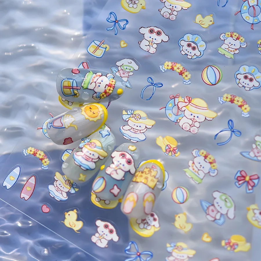 

1 Sheet Summer Cartoon Dogs Mermaid New 3D Nail Art Stickers Nail Decals for Manicure fashion Design DIY Happy Accessories