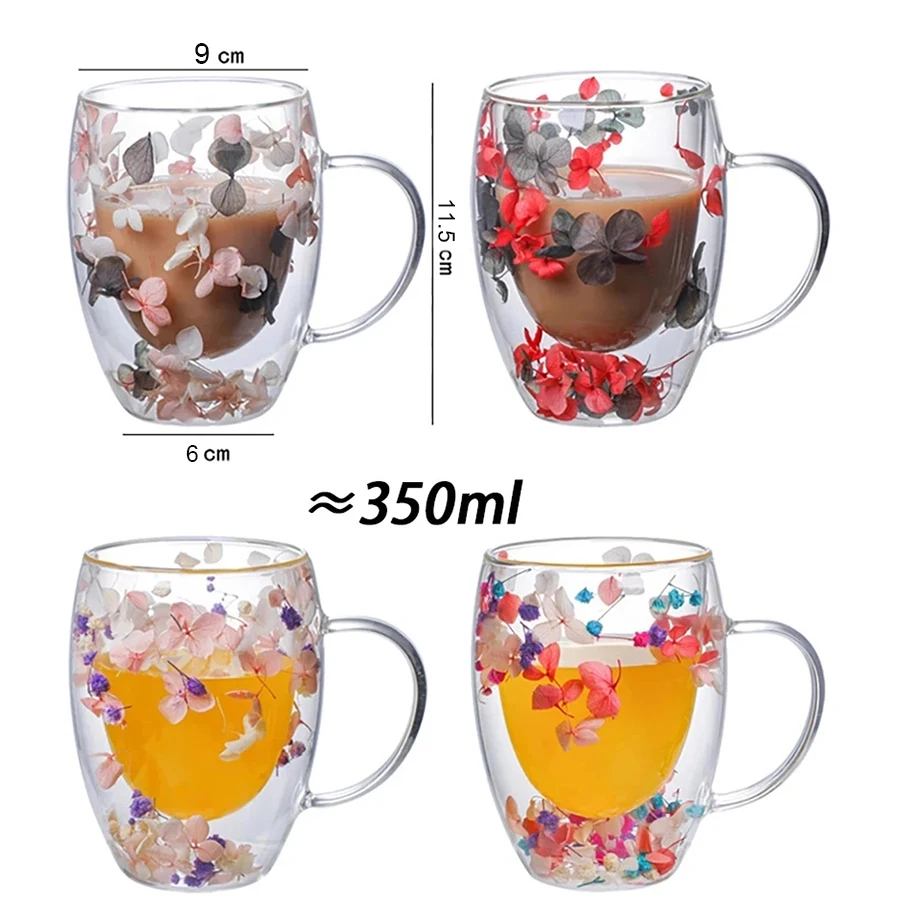Creative Double Wall Glass Cup Dried Flower Filler Glass Cups Tea Coffee  Cups Gifts High Borosilicate Glass Cups with Handles - AliExpress