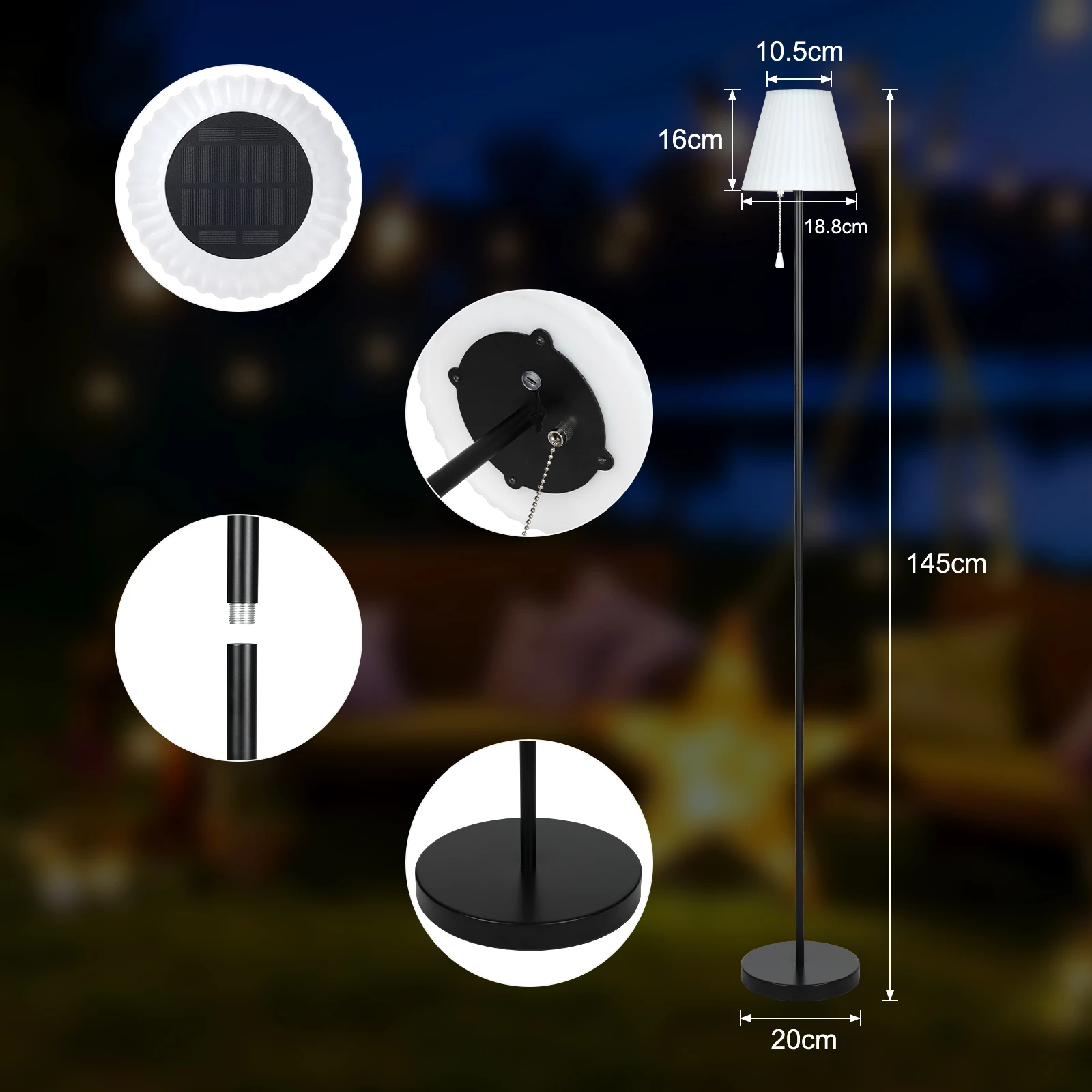 RGBW LED Floor Lamp Outdoor Solar Lamp Colorful Desk Light with Remote Controller Pull Chain Switch Bedside Lamp Reading Lamp 3