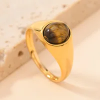 Vintage Ring With Stone Stainless Steel Metal Tiger Eye Stone Ring For Women Jewelry Finger Accessory