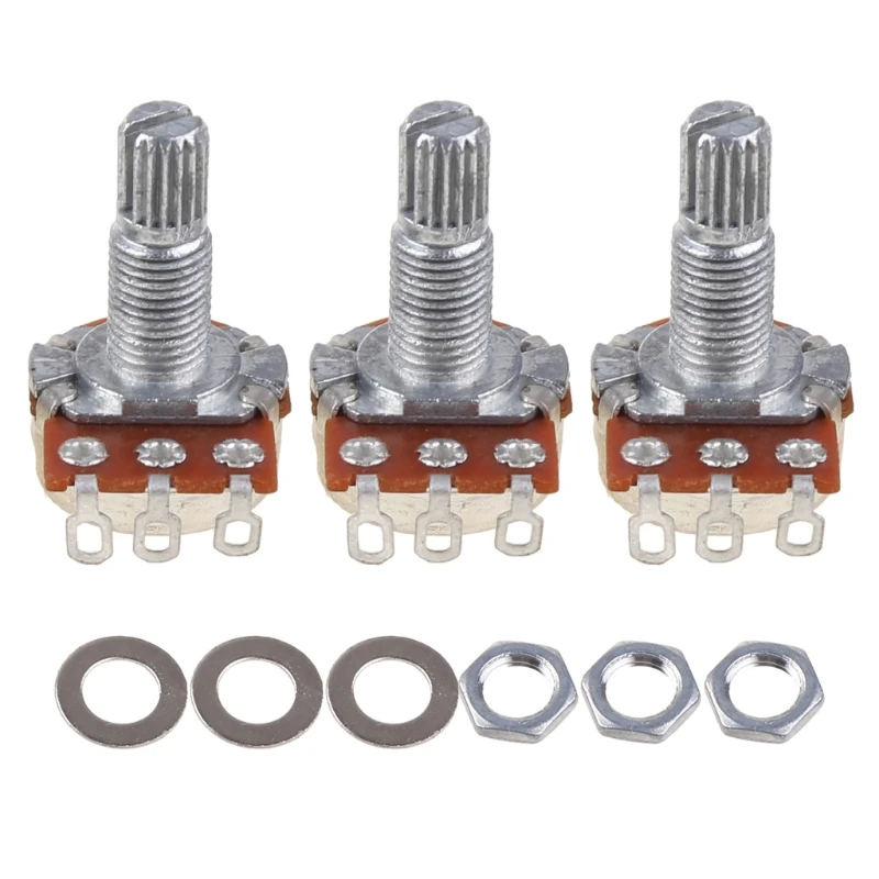 

3pcs B250k Potentiometer Splined Pot Electric Guitar Bass Effect Amp Tone Volume